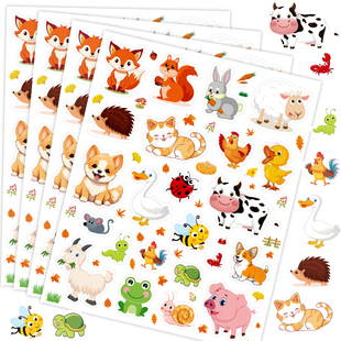 可爱卡通动物贴纸农场奶牛山羊小鸡鸭子图案幼儿园儿童趣味奖励小贴纸水杯笔记本diy手帐素材装饰不干胶贴画