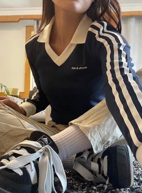 限时折扣|韩国博主同款sporty联名复古长袖t恤辣妹POLO衫IN5248