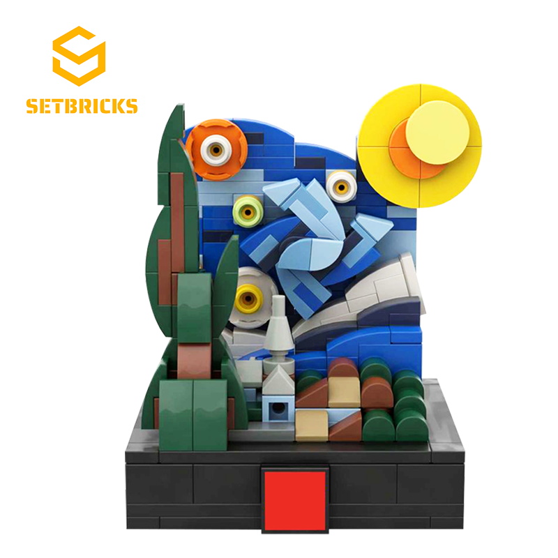 SETbricks创意设计梵高的星空迷你画摆件小颗粒拼装积木益智玩具