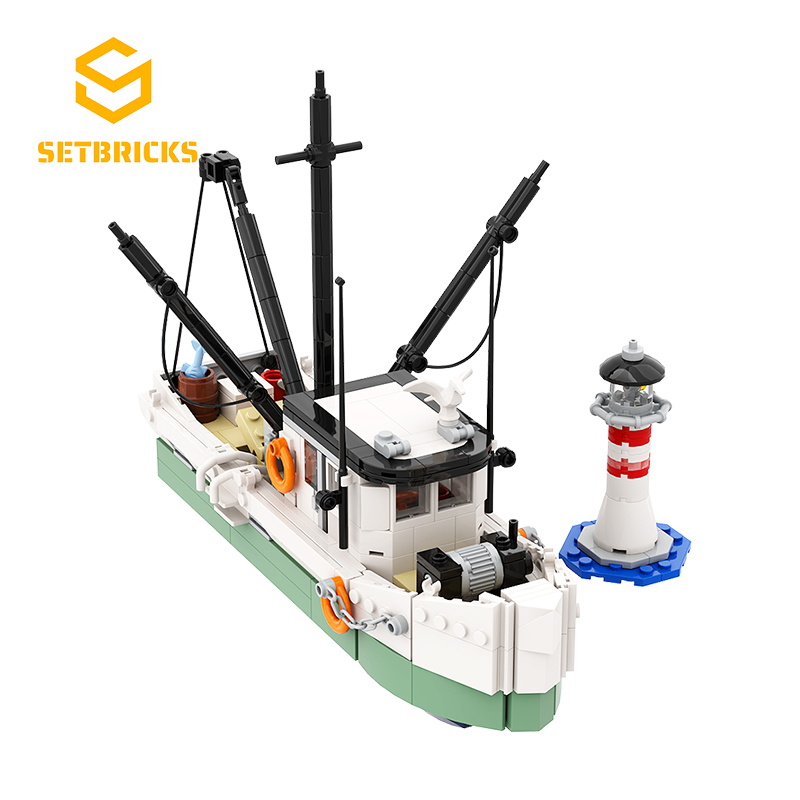 SETbricks航海模型现代捕虾船摆件装小颗粒拼装积木益智儿童玩具