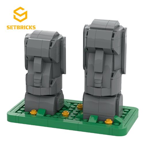 SETbricks设计复活节石岛摩艾石像Moai小颗粒拼装积木益智玩具