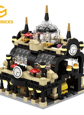 SETbricks街景建筑史塔盖火车站小颗粒拼装积木兼容910002