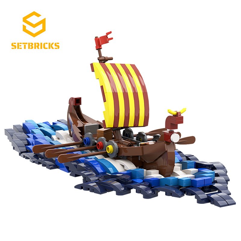 SETbricks创意设计维京海浪小船摆件装饰小颗粒拼装积木益智玩具