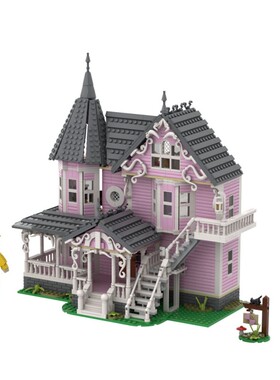 setbricks积木鬼妈妈-粉殿公寓组装拼装模型高砖零件MOC玩具