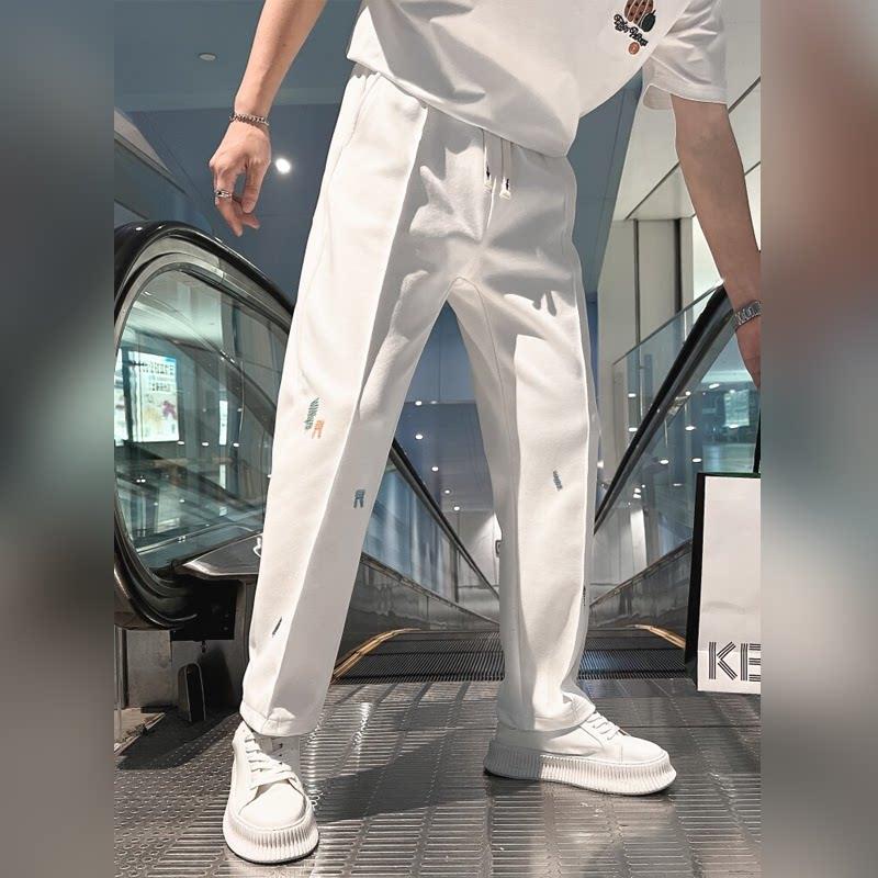 潮牌高端刺绣卫裤男夏季2026新款九分宽松直筒裤高级感纯色休闲裤