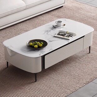 洞窝顾菲意式岩板茶几电视柜组合简约现代客厅家用微晶石高脚茶几