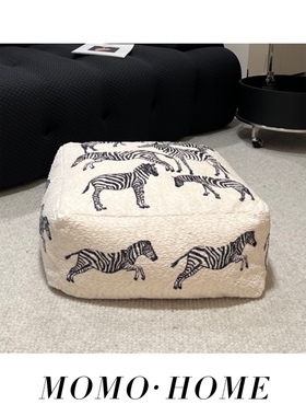 小红书MOMO家居墩子坐垫白色斑马坐垫可打坐矮凳斑马蒲团懒人坐垫