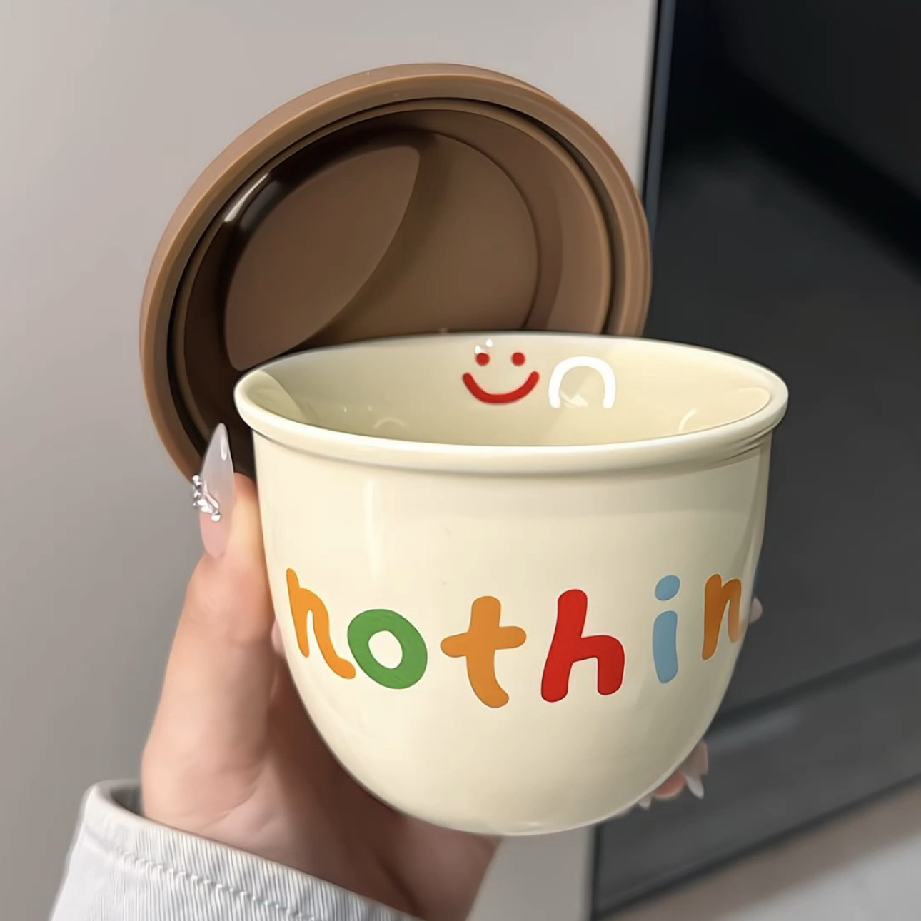 MOMO HOME家居带盖子咖啡杯英文生日礼物杯创意情侣陶瓷随行杯