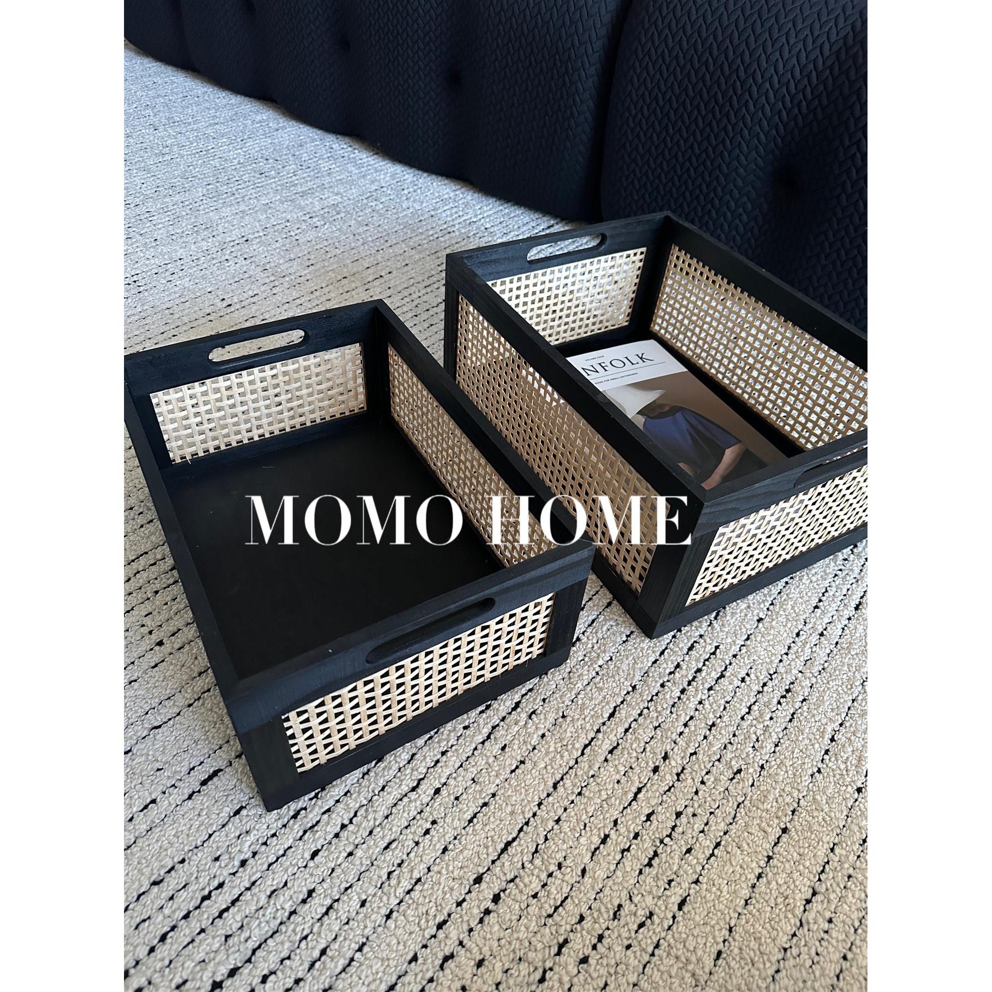MOMO HOME家居日式实木收纳筐黑色方形收纳盒家居收纳
