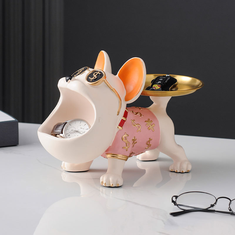 进门入户法斗犬狗收纳托盘放钥匙摆件玄关置物架门口鞋柜可装