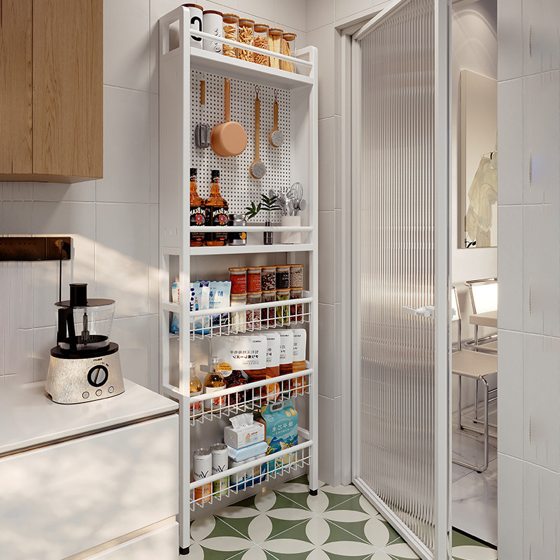 厨房门后洞洞板超薄置物架调味料厨具摆放架靠墙落地一体夹缝窄架