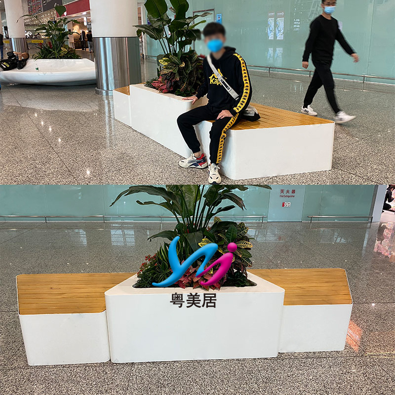 玻璃钢休闲座椅商场户外美陈休息坐凳花盆组合机场拼接景观等候椅