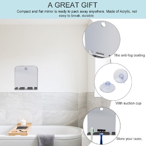 Shower Mirror With Suction For Shaving Home Bathroom Makeup