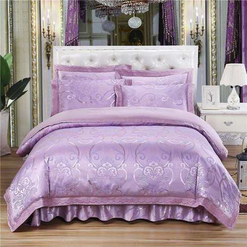 欧式纯棉贡缎提花夹棉床裙四件套高级感防滑床笠二合一床罩婚庆