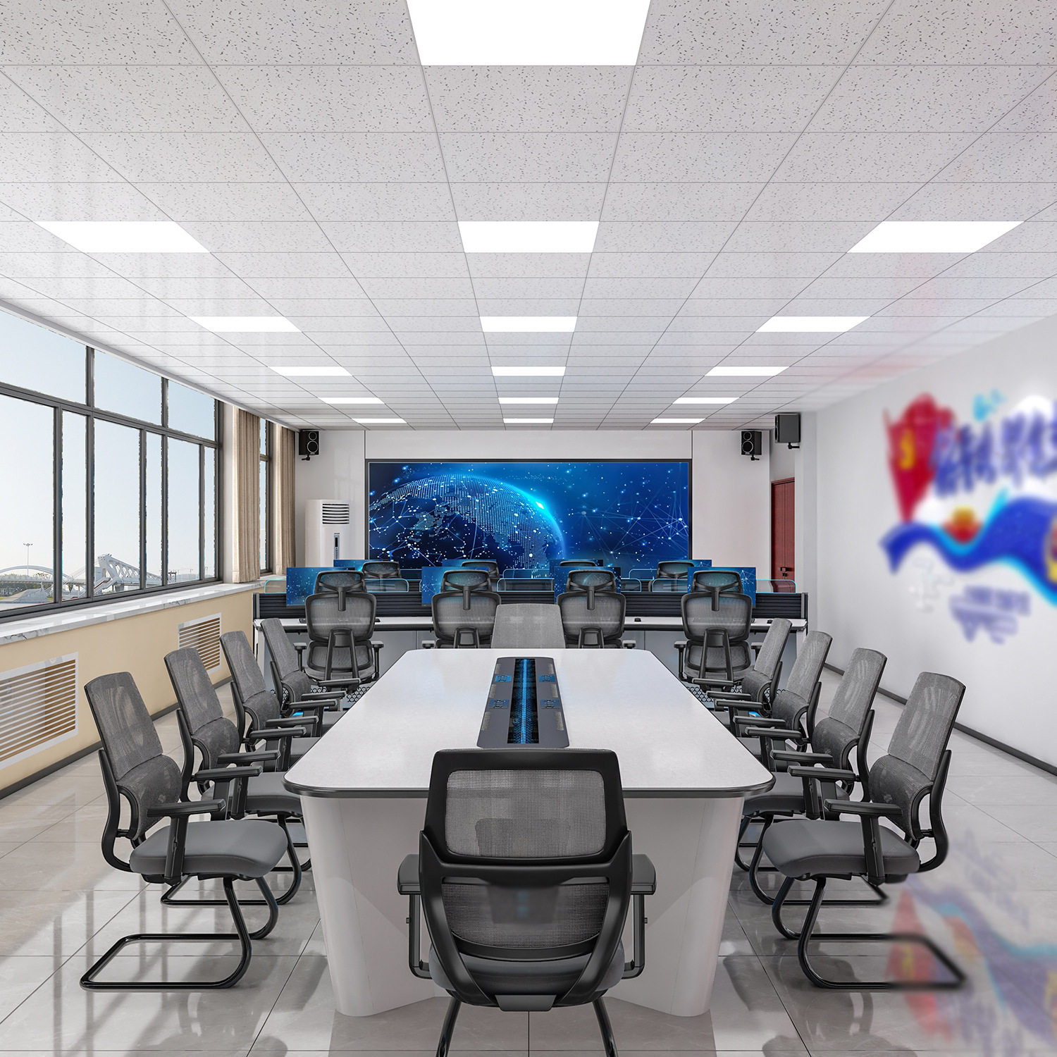 安贝斯大型会议桌长桌简约现代科技感办公桌洽谈接待培训桌椅组合
