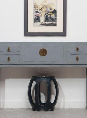 新中式实木玄关台复古艺术古典榆木灰色现代简约玄关柜设计可现货