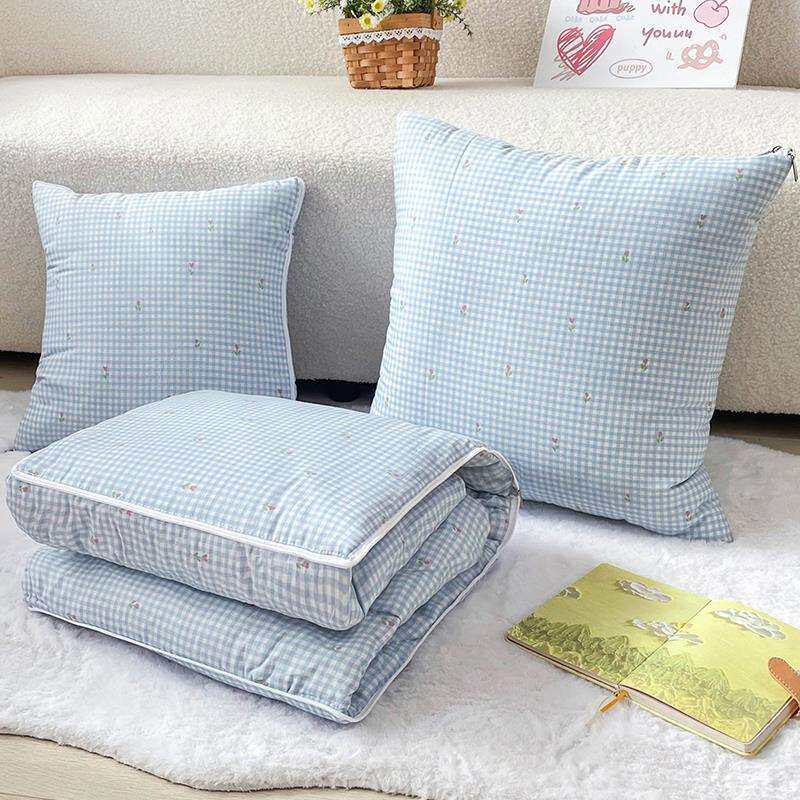 小清新纯棉抱枕被子两用全棉汽车载沙发靠枕办公室午睡毯子二合一