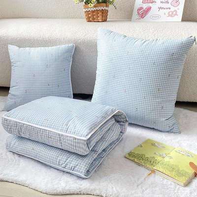 小清新纯棉抱枕被子两用全棉汽车载沙发靠枕办公室午睡毯子二合一