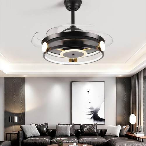 风扇灯餐厅吊灯客厅带风扇可收缩风扇灯一体简约现代吊扇灯具