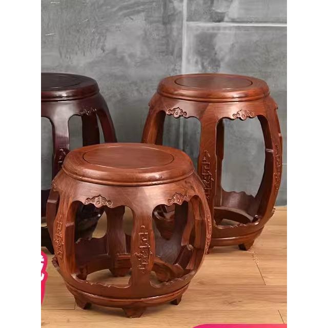 圆凳花梨木古筝凳琴凳雕花鼓凳复古新中式鸡翅木实木酸枝木J&