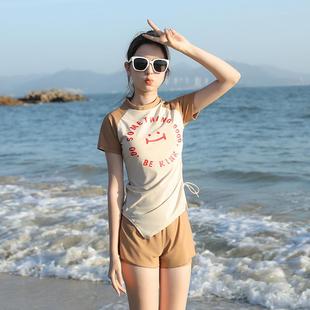 女 儿童中学生青少年泳装 新款 中大童分体小清新泳衣字母纯色平角裤