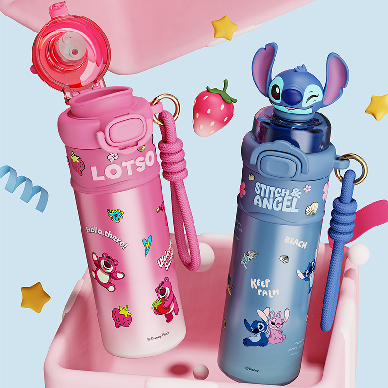 艾可思迪士尼草莓熊保温杯316不锈钢水杯男女高颜值2025新款儿童