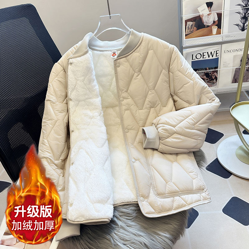 羊羔绒羽绒棉服女士冬季小个子大码内胆棉衣加绒加厚外套内穿棉袄