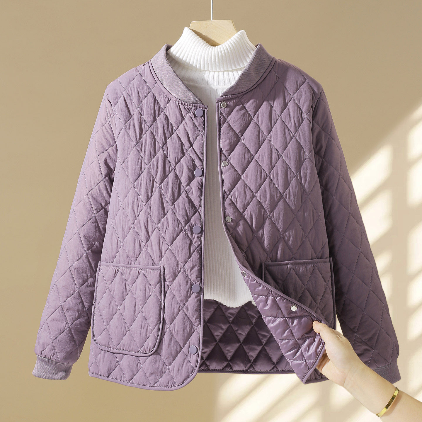 大码立领外套棉衣女士短款夹棉时尚百搭棉袄内胆新款轻薄棉服秋冬