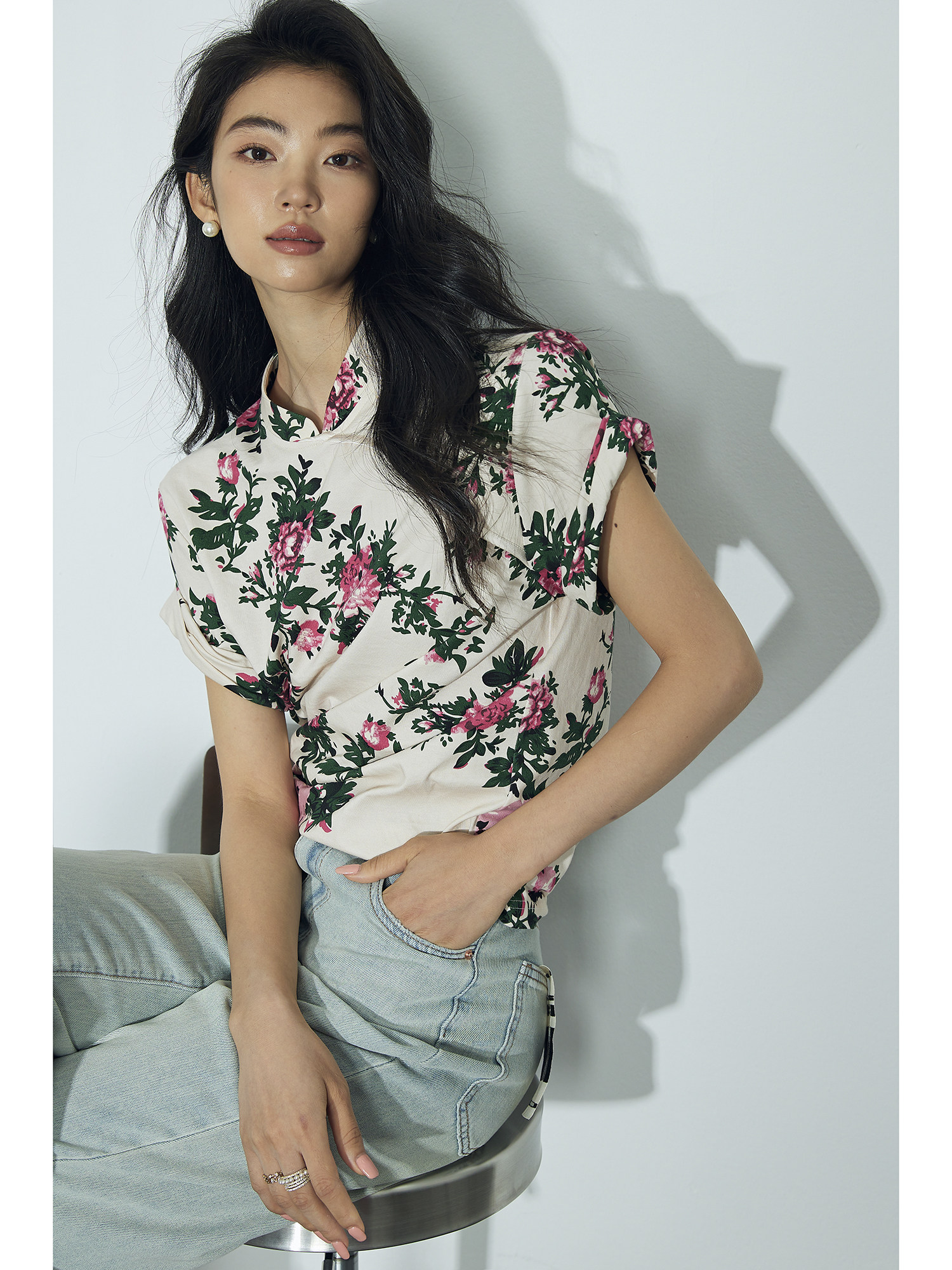 Showyee/修野 时髦精禅意中国风潮棉长绒棉休闲新中式短袖T恤女