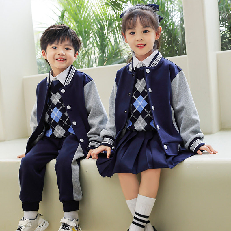 校服套装春秋装纯棉紫色英伦