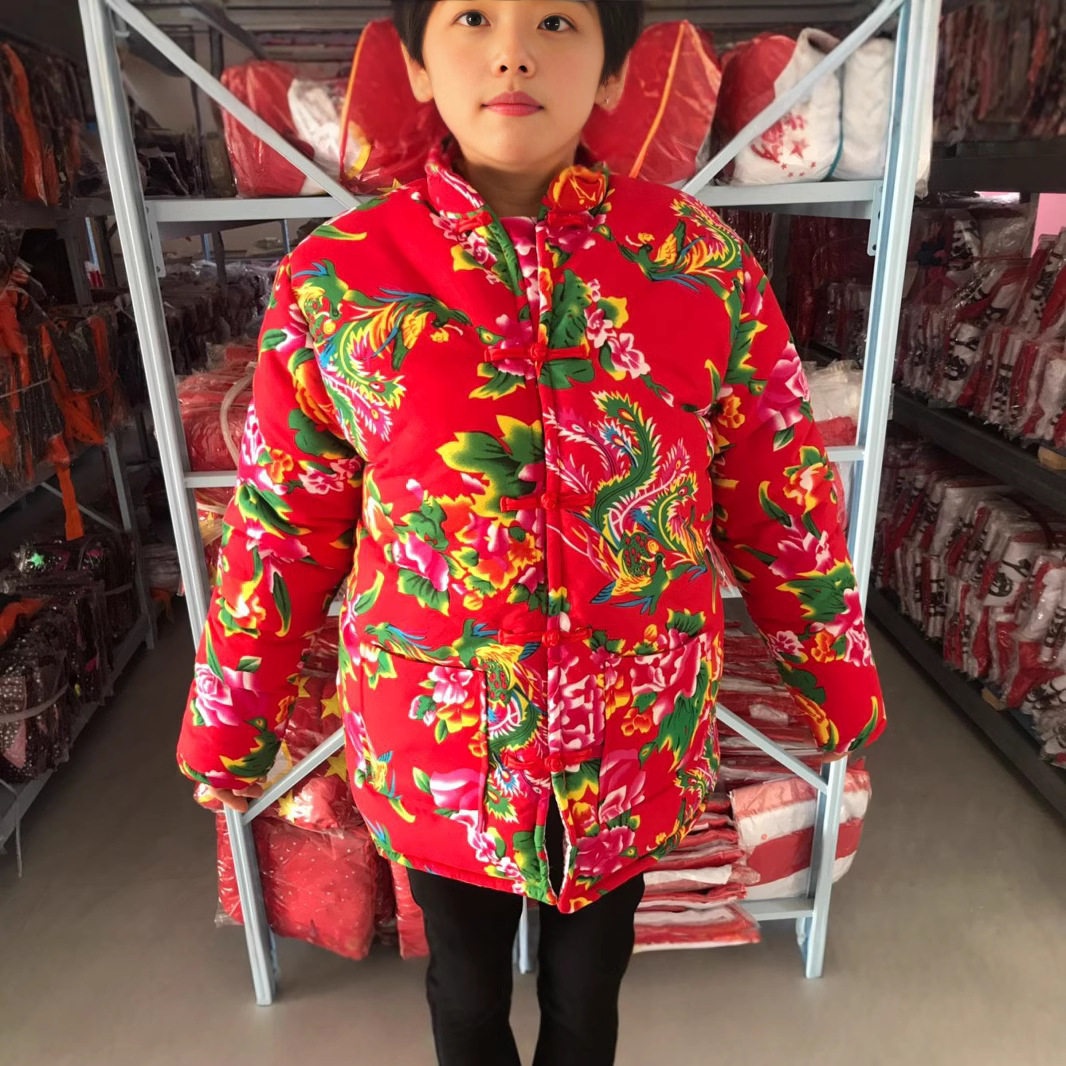 东北大花布丝绵棉衣女装冬加厚