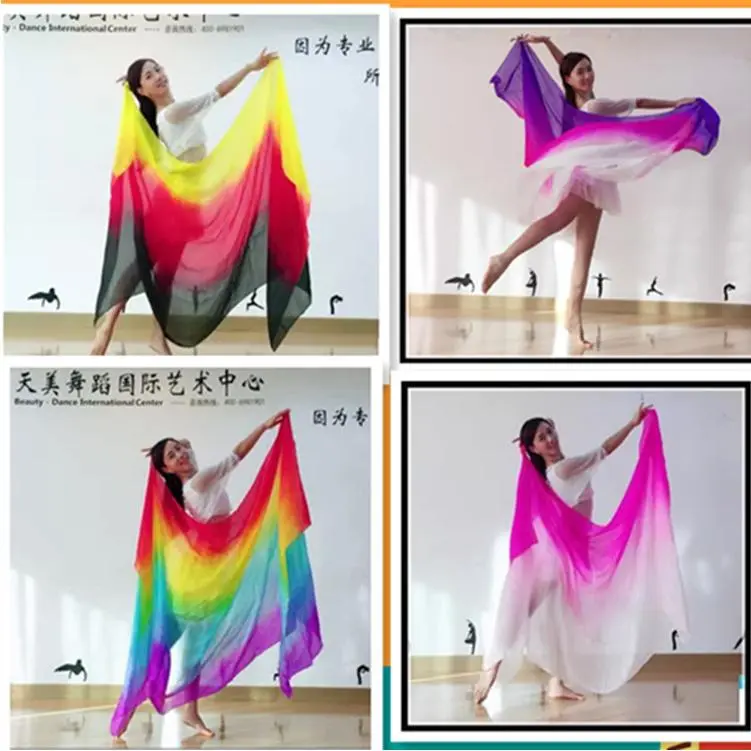 包邮肚皮舞真丝纱巾渐变丝巾纯色