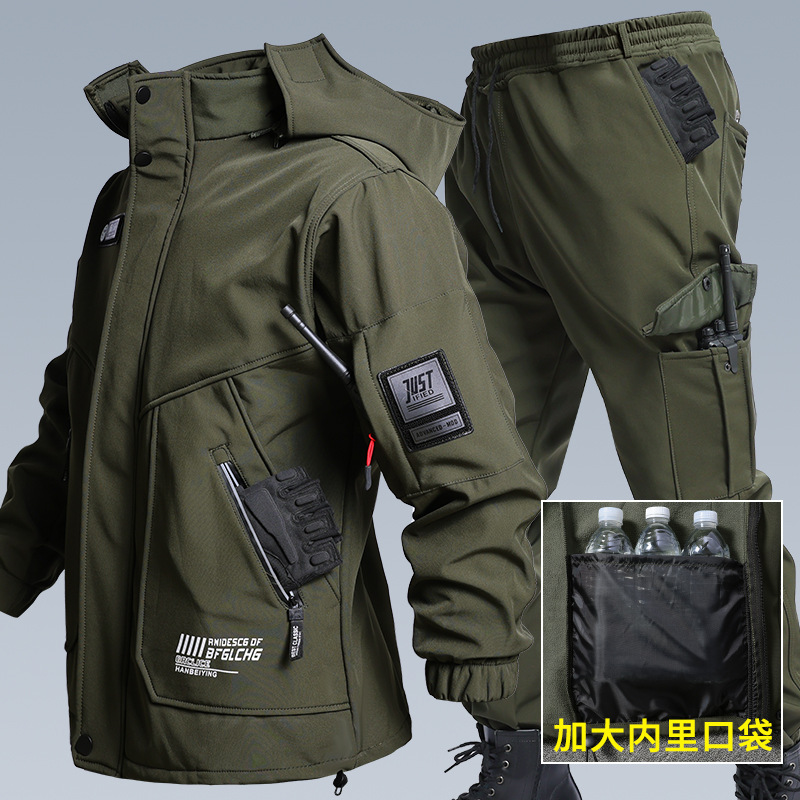 冬季加绒水风冲锋衣户外工作服耐磨工装寒保暖冲劳保套装男开衫