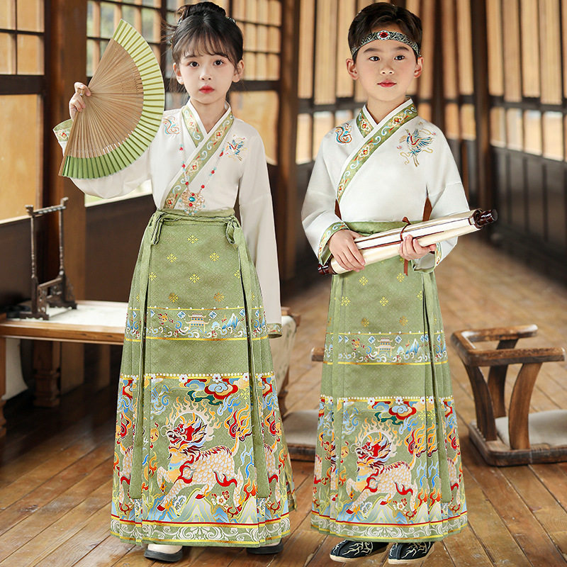 儿童马面裙套装中男童国学汉服朗诵演出服女童长袖唐装,童装/婴儿装/亲子装,汉服,淘宝优惠券,粉丝福利购,淘宝优惠卷