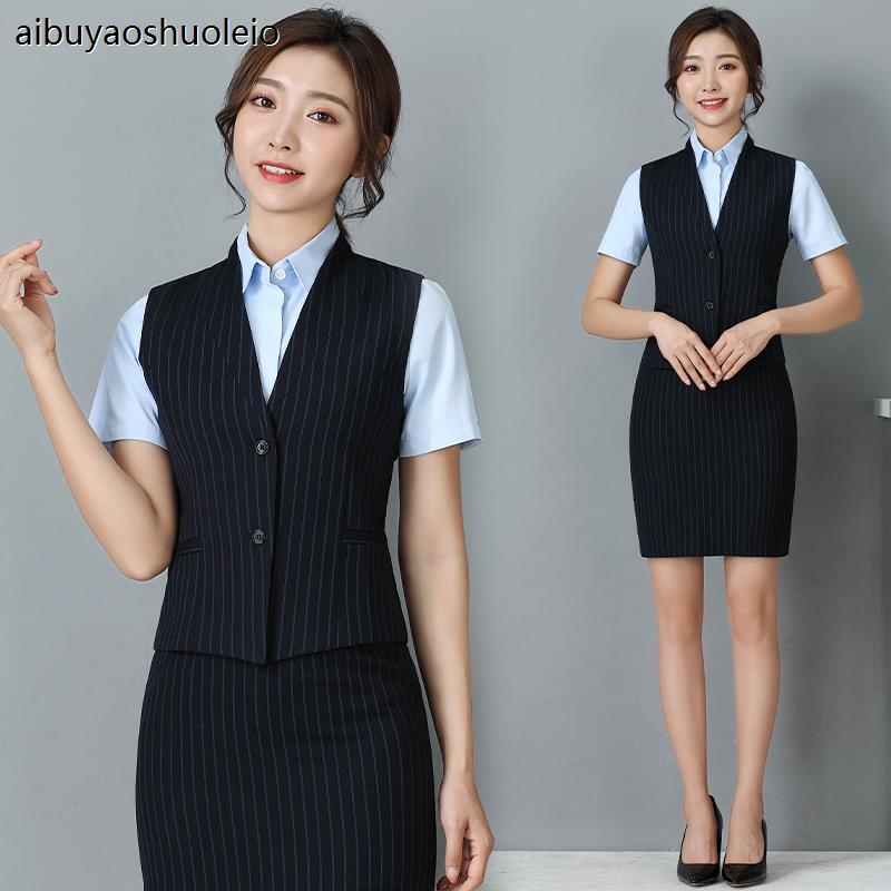 春夏新款建设银行工作服女马甲双条纹银行行服工服马夹褂子女