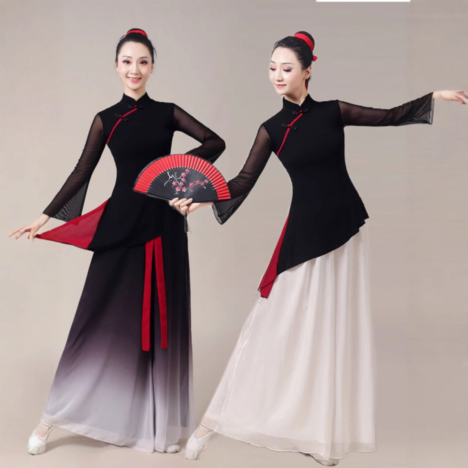 古典舞演出服飘逸禅舞练功服黑白