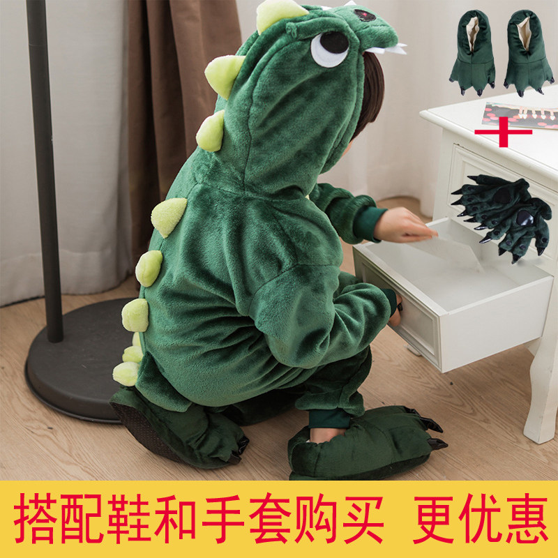 小恐龙卡通风秋冬季法兰绒表演服