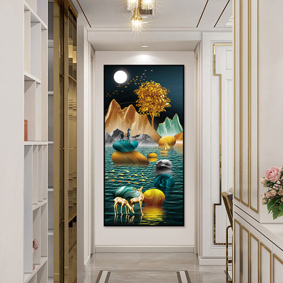 玄关装饰画贴画自粘壁纸现代简约轻奢入户客厅走廊过道墙贴3d立体