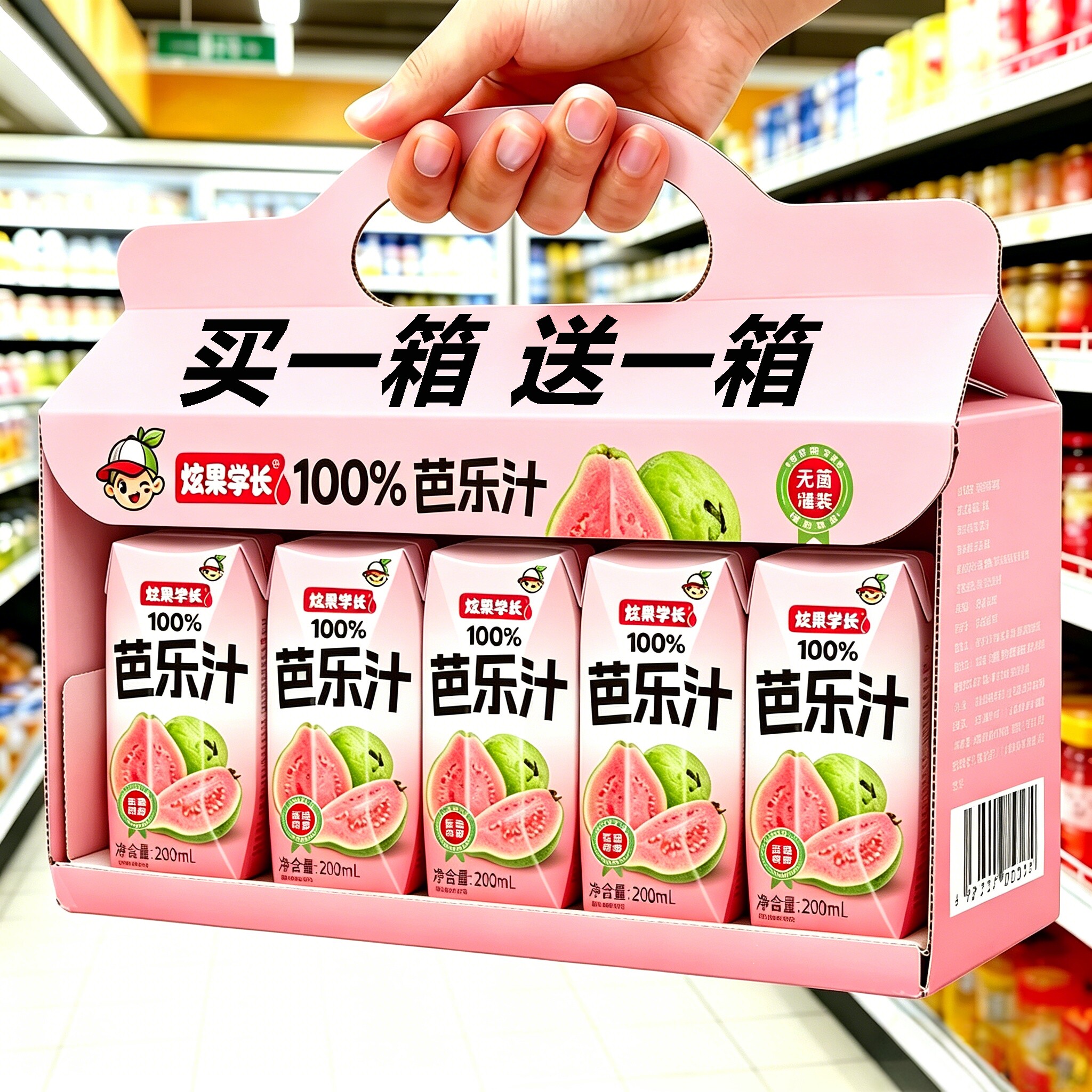 【整箱12盒】清爽解腻100%芭乐汁200ml*12盒整箱夏日解渴果汁特价