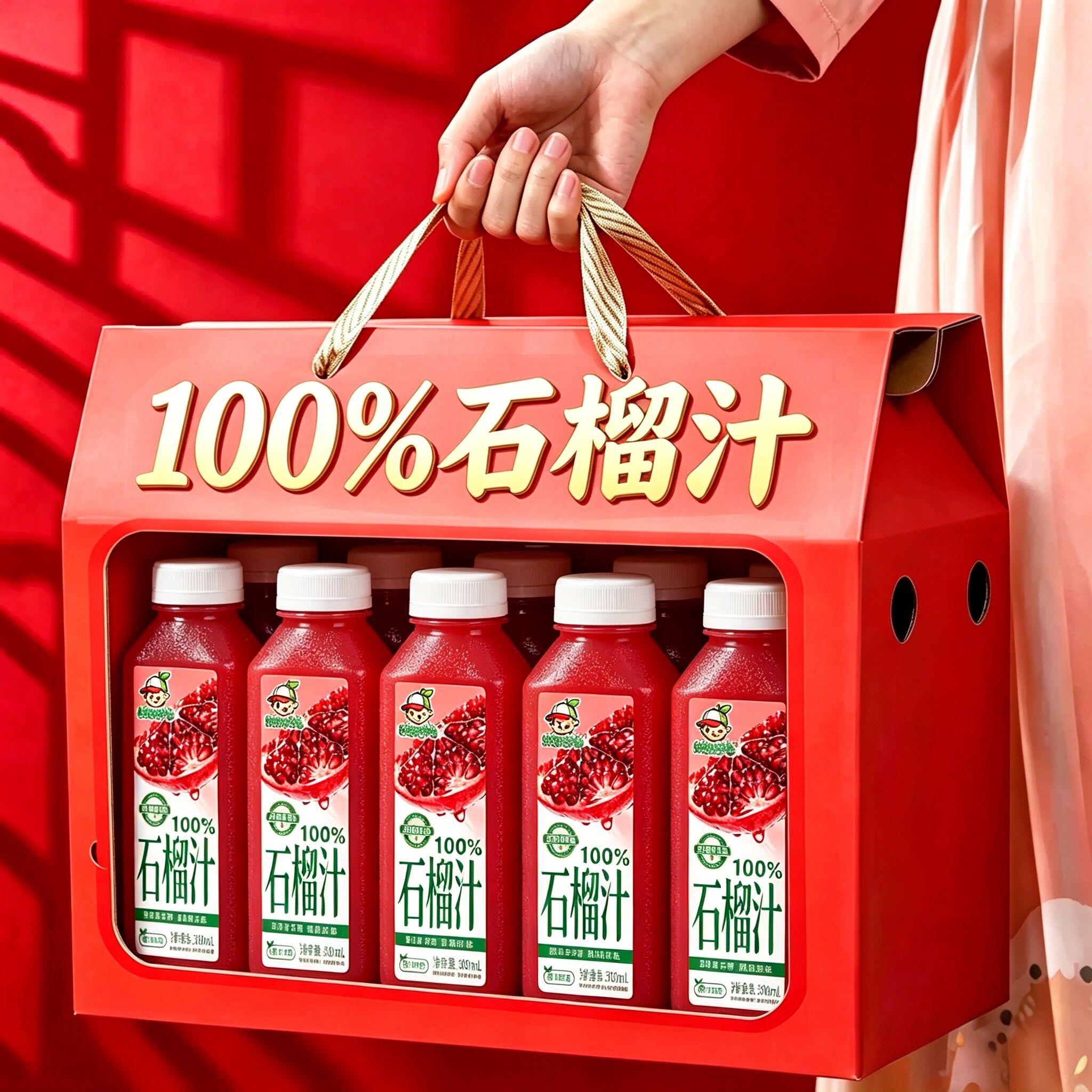 【买一送一】100%石榴汁300ml*瓶箱夏天果汁饮料无添加剂酸甜解渴