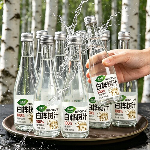 100%白桦树汁300ml*6瓶原液玻璃瓶装泡沫箱发货夏季解渴健康饮品