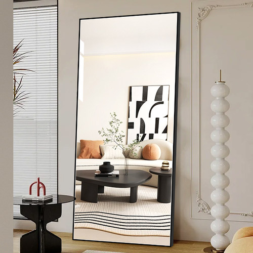 经典黑色铝合金简约镜壁挂家用全身镜欧式落地全身镜贴墙镜子防爆