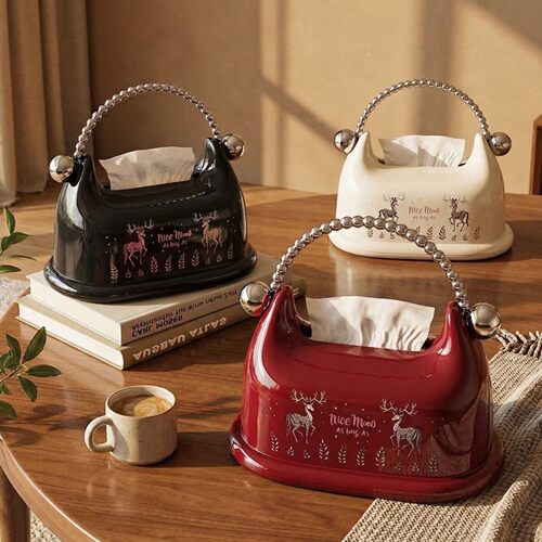 中古风纸巾盒家用客厅高档轻奢高级感桌面手提弹簧餐巾抽纸收纳盒