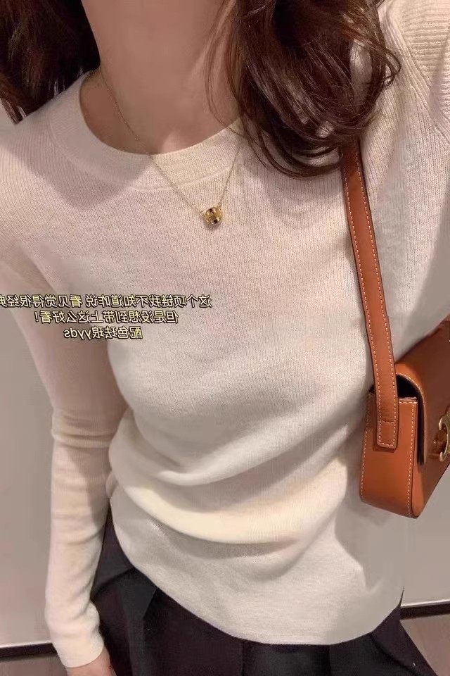 100%纯羊毛女微透精仿羊毛衫圆领套头高级感针织打底衫超薄毛衣