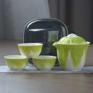户外旅行茶具白菜百财露营快客杯功夫泡茶壶随身泡 苍岚陶瓷便携式