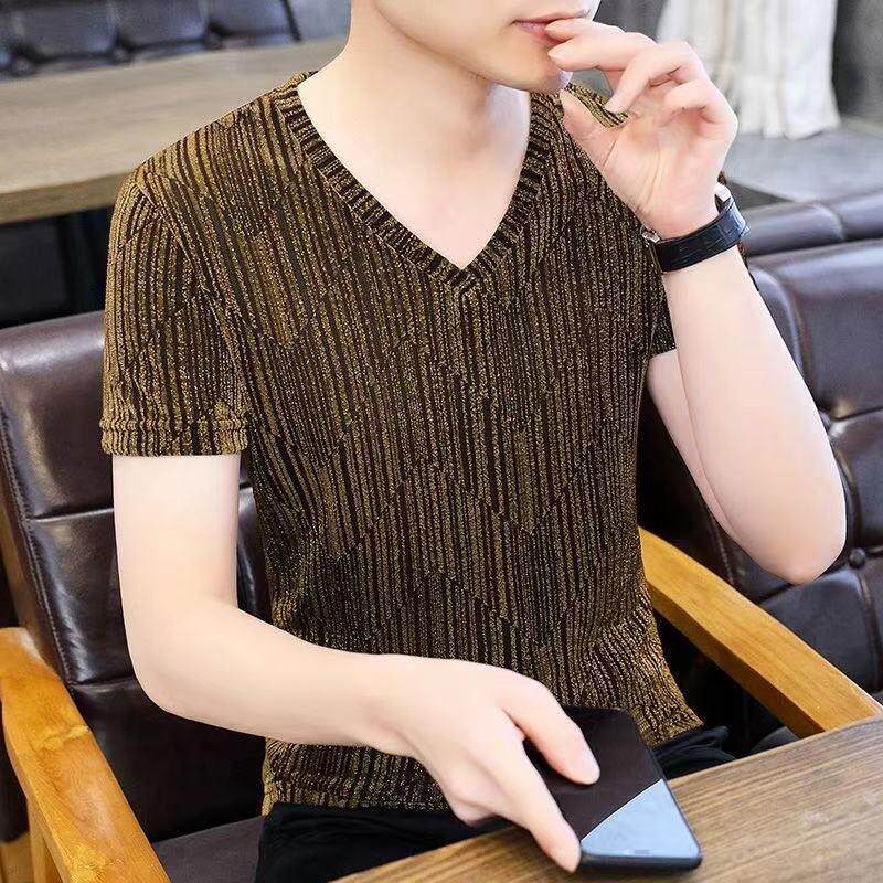 夏季新款短袖t恤男士V领冰