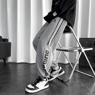 100%纯棉青少年运动裤子加绒男孩秋冬季12至15岁1314高初中生长裤