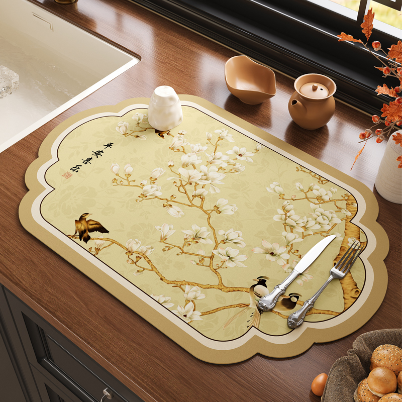 新中式国风硅藻泥吸水垫厨房餐具碗盘沥水垫茶台吧台咖啡机桌面垫