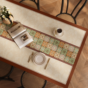 餐桌垫中古风长方形桌布防水防油免洗茶几垫子盖布桌面保护垫台布