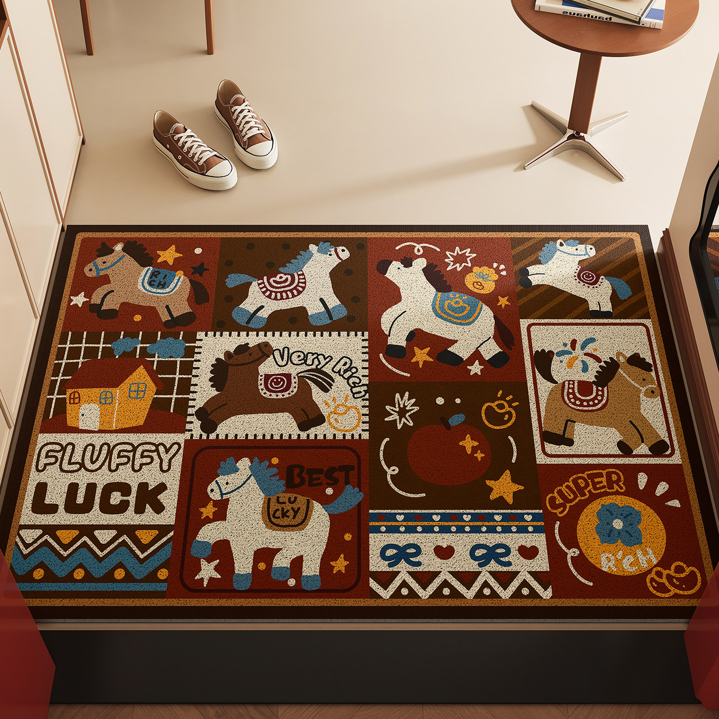 马年中古风地垫入户门垫高级感进门耐脏防滑2026新款玄关蹭土脚垫,居家布艺,入户地垫,淘宝优惠券,粉丝福利购,淘宝优惠卷